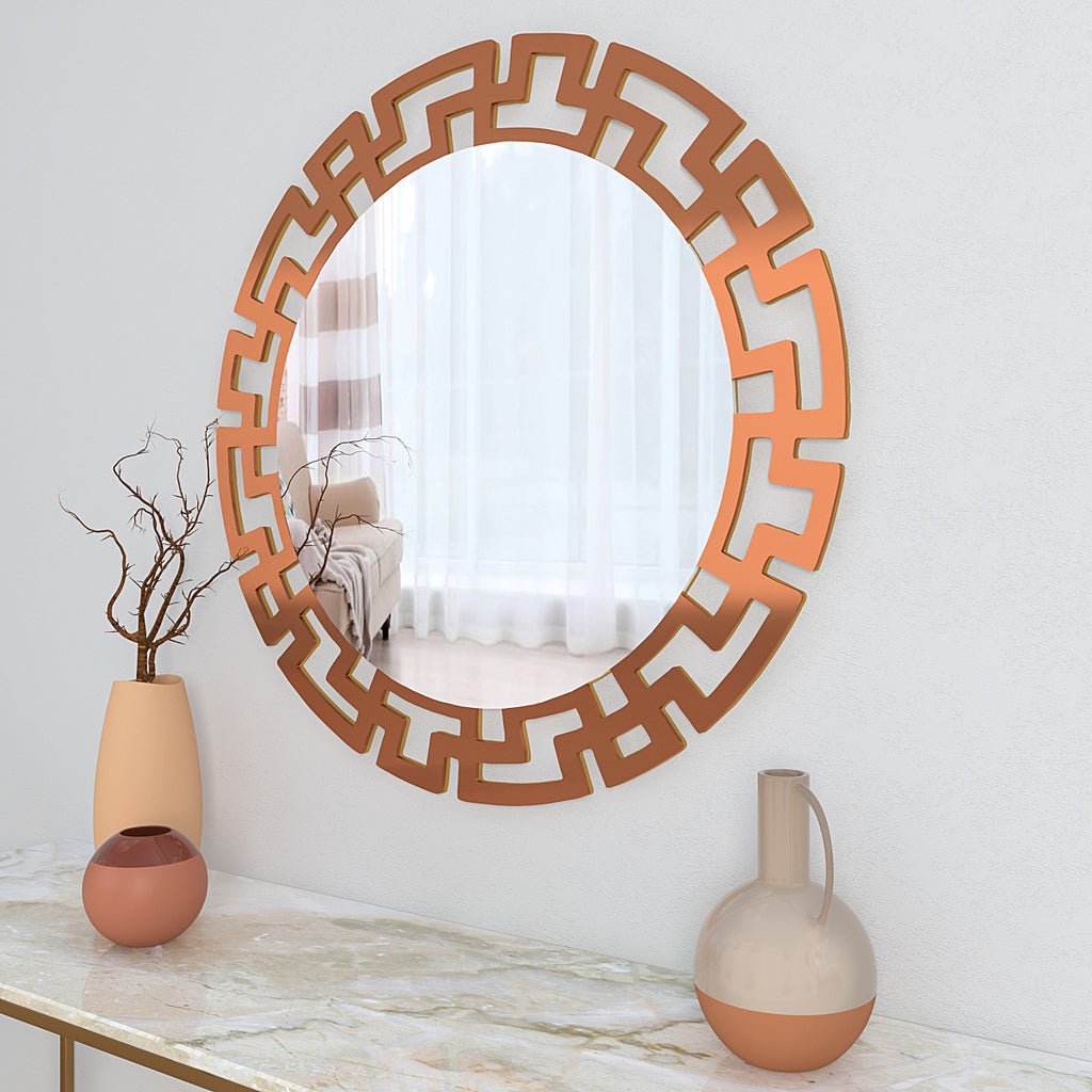 Modern Geometric Design Copper Finish Circular Vanity Mirror - Decor Smart