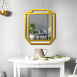 Modern Geometrical Rectangular Shape Golden Finish Wooden Vanity Mirror - Decor Smart