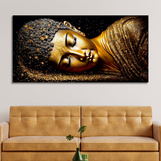 Modern Golden Buddha Statue Premium Canvas Wall Painting – Decor Smart Serenity
