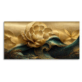 Modern Golden Flower and Waves Canvas Wall Painting - Decor Smart