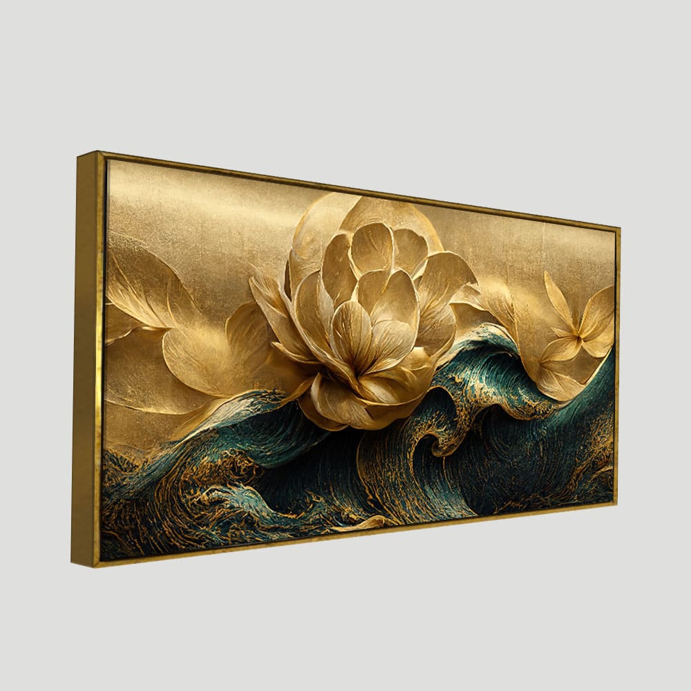 Modern Golden Flower and Waves Canvas Wall Painting - Decor Smart