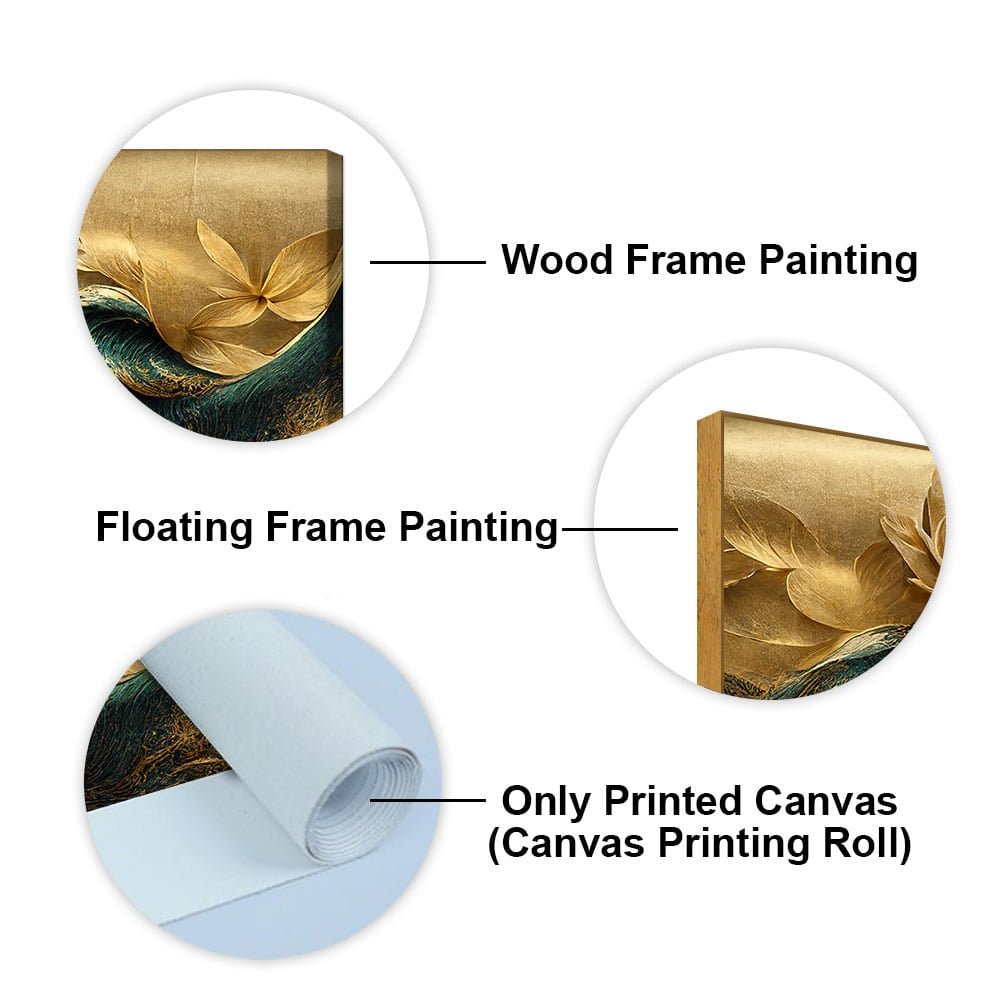 Modern Golden Flower and Waves Canvas Wall Painting - Decor Smart