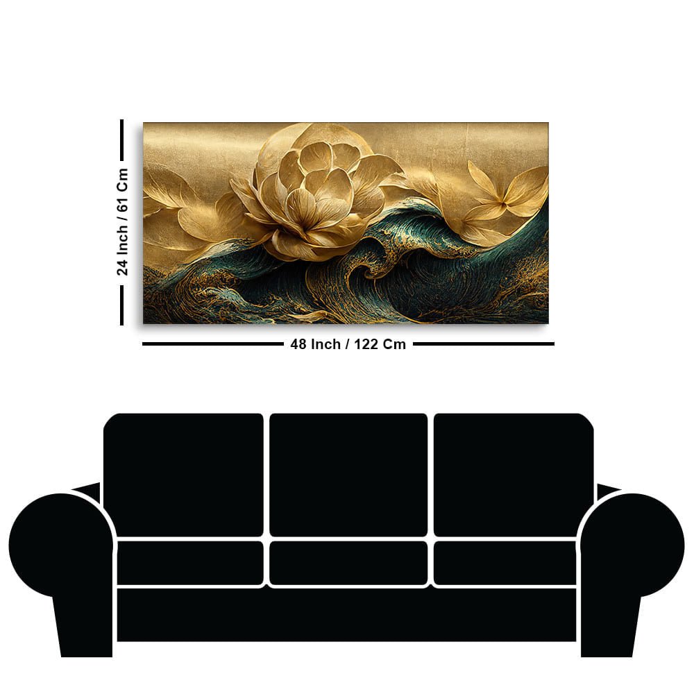 Modern Golden Flower and Waves Canvas Wall Painting - Decor Smart