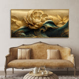 Modern Golden Flower and Waves Canvas Wall Painting - Decor Smart