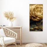 Modern Golden Flower and Waves Premium Canvas Wall Painting - Decor Smart