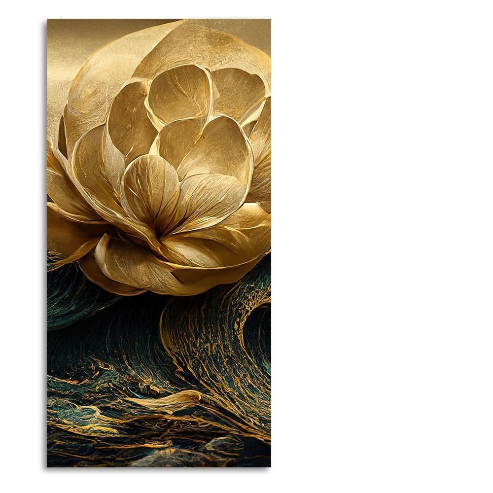 Modern Golden Flower and Waves Premium Canvas Wall Painting - Decor Smart