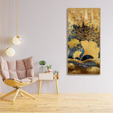 Modern Golden Ginkgo Leaves with Mountains Premium Canvas Wall Painting - Decor Smart