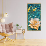 Modern Golden Lotus with koi Fish Abstract Canvas Wall Painting - Decor Smart