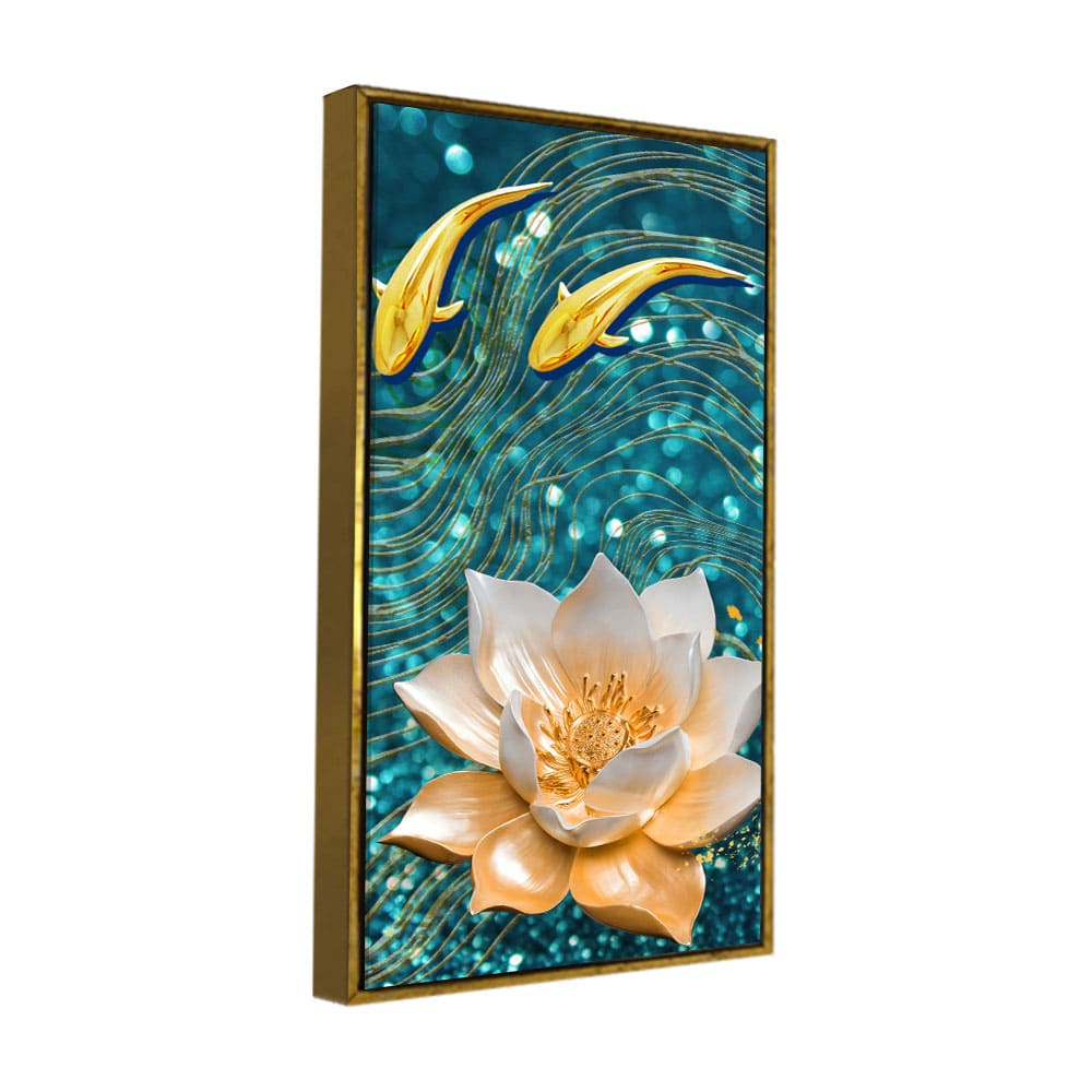 Modern Golden Lotus with koi Fish Abstract Canvas Wall Painting - Decor Smart