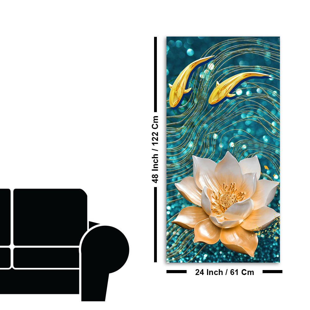 Modern Golden Lotus with koi Fish Abstract Canvas Wall Painting - Decor Smart