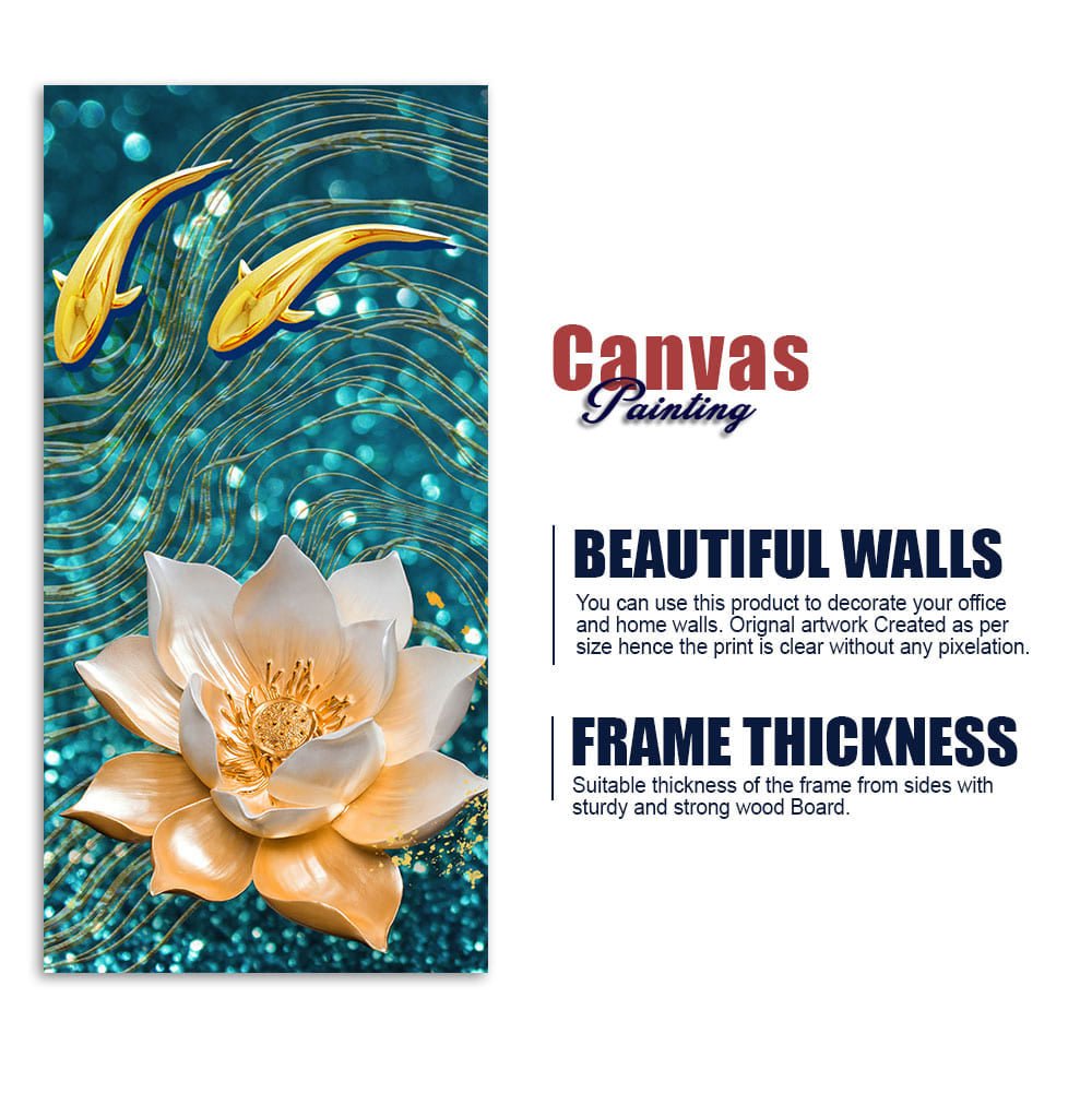 Modern Golden Lotus with koi Fish Abstract Canvas Wall Painting - Decor Smart