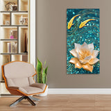 Modern Golden Lotus with koi Fish Abstract Canvas Wall Painting - Decor Smart