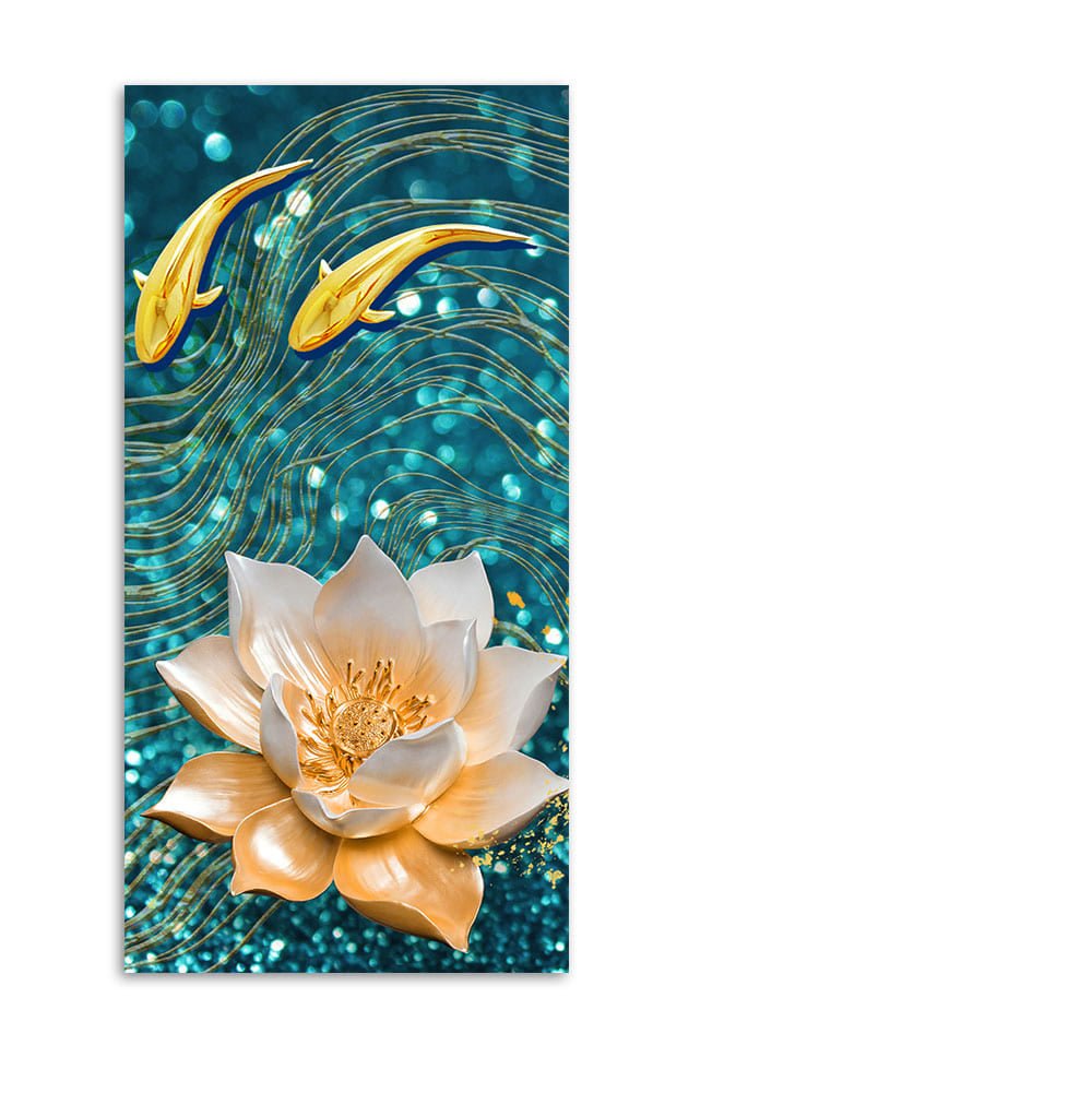 Modern Golden Lotus with koi Fish Abstract Canvas Wall Painting - Decor Smart