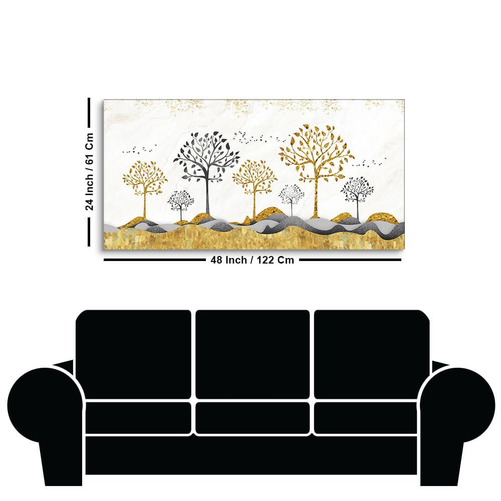 Modern Golden Tree Art Premium Canvas Wall Painting - Decor Smart