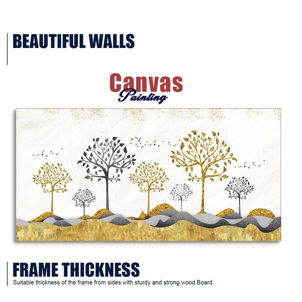 Modern Golden Tree Art Premium Canvas Wall Painting - Decor Smart