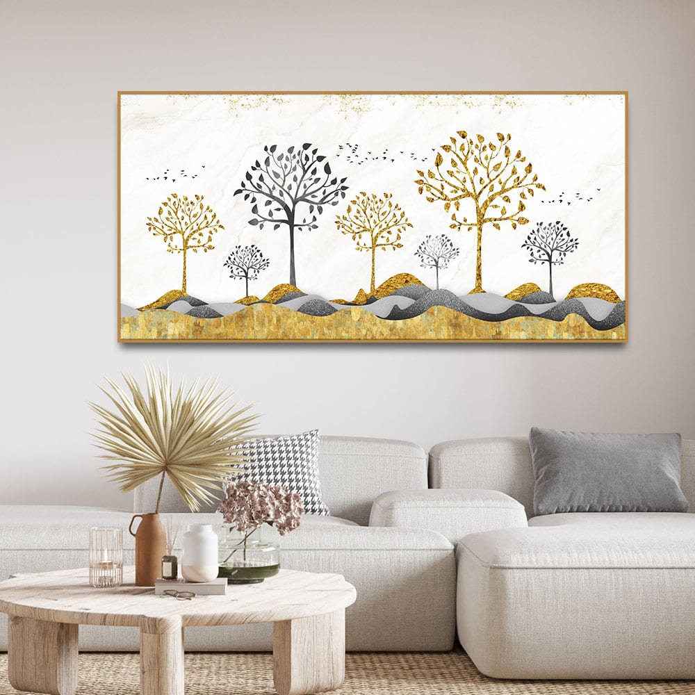 Modern Golden Tree Art Premium Canvas Wall Painting - Decor Smart