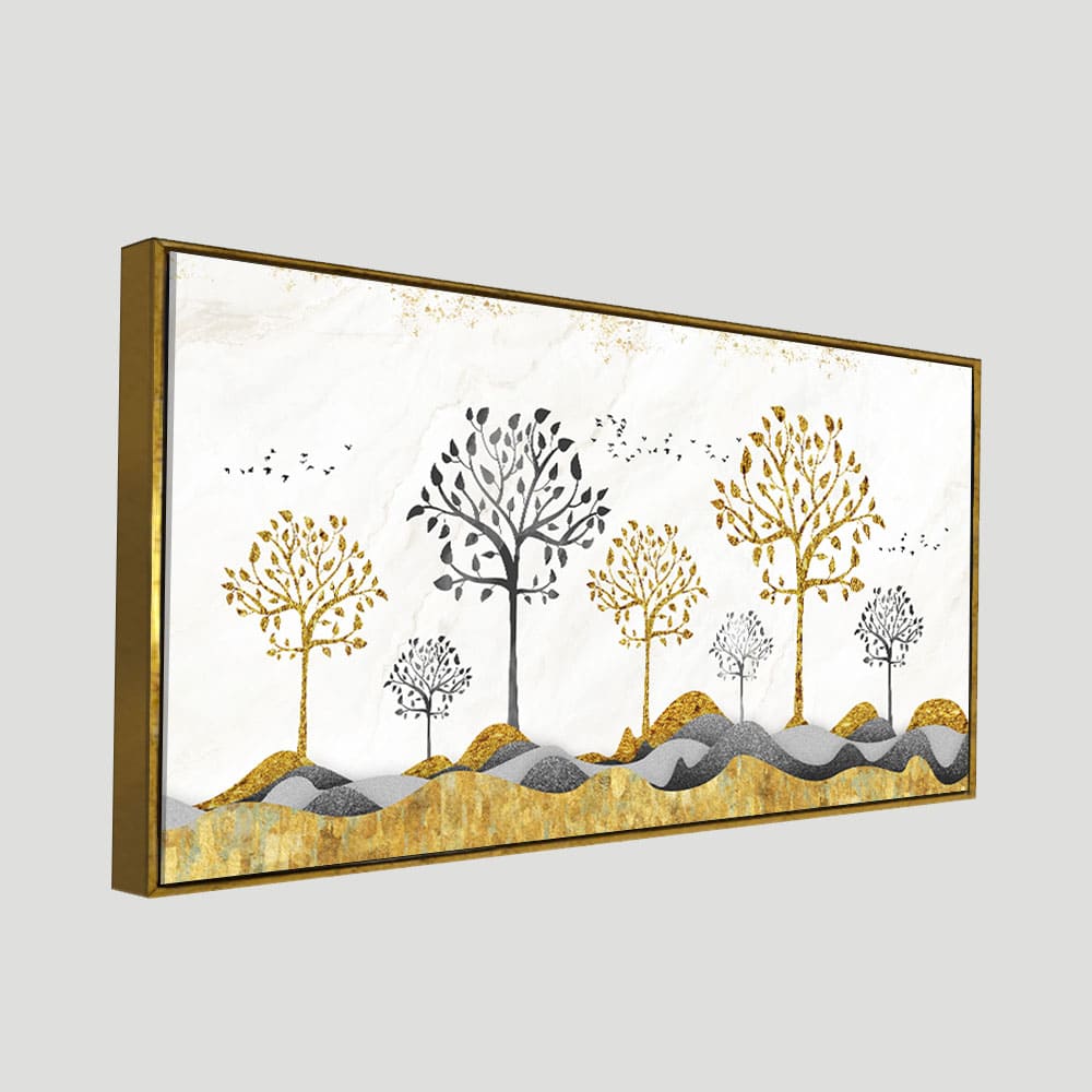 Modern Golden Tree Art Premium Canvas Wall Painting - Decor Smart