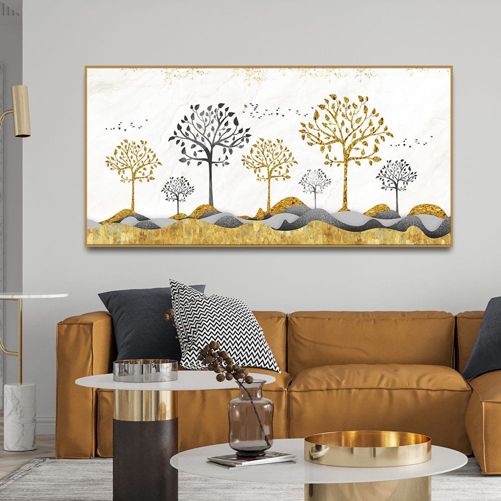 Modern Golden Tree Art Premium Canvas Wall Painting - Decor Smart