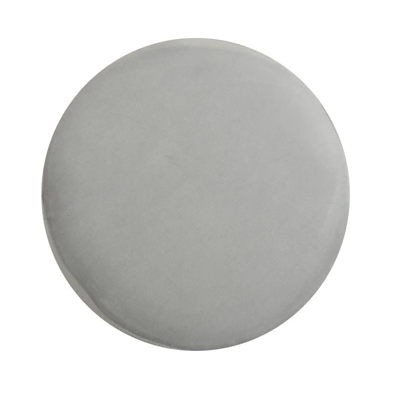 Modern Grey Velvet Pouffe with Geometric Base Design