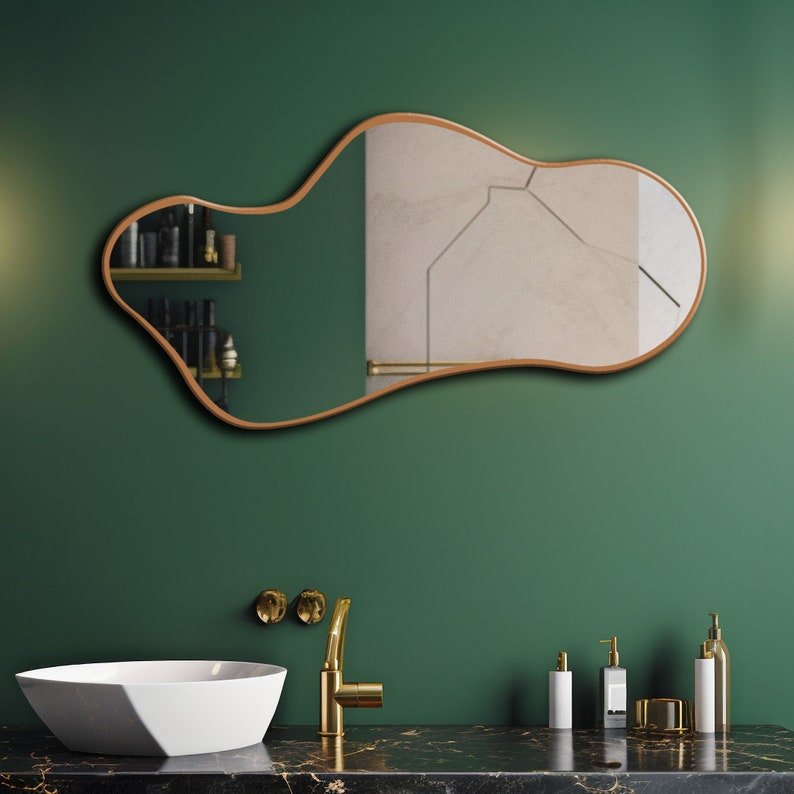 Modern Irregular Decorative Bathroom Wall Mounted with Golden Wooden Finish - Decor Smart