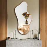 Modern Irregular Decorative Bathroom Wall Mounted with Golden Wooden Finish - Decor Smart
