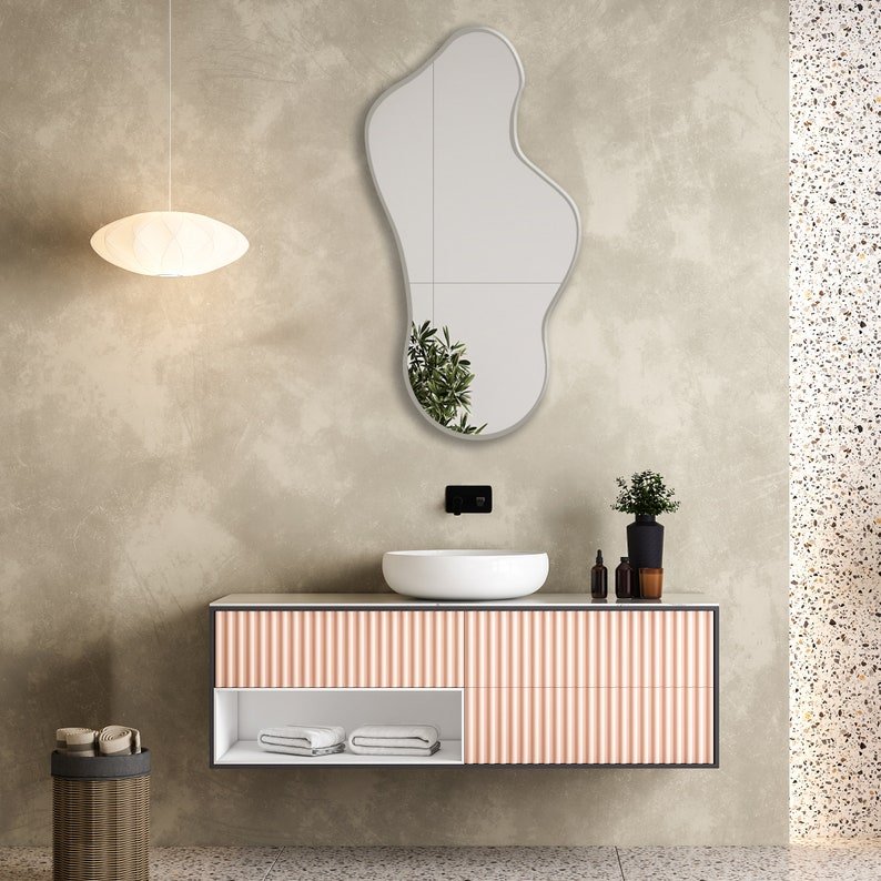Modern Irregular Decorative Bathroom Wall Mounted with White Wooden Finish - Decor Smart