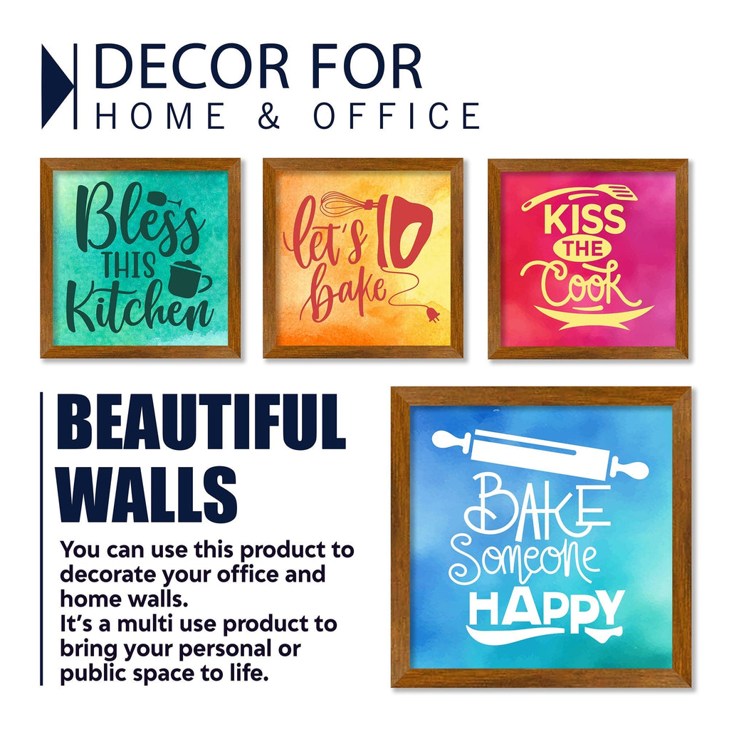 Modern Kitchen Quotes Art Wooden Wall Frame Set of Four