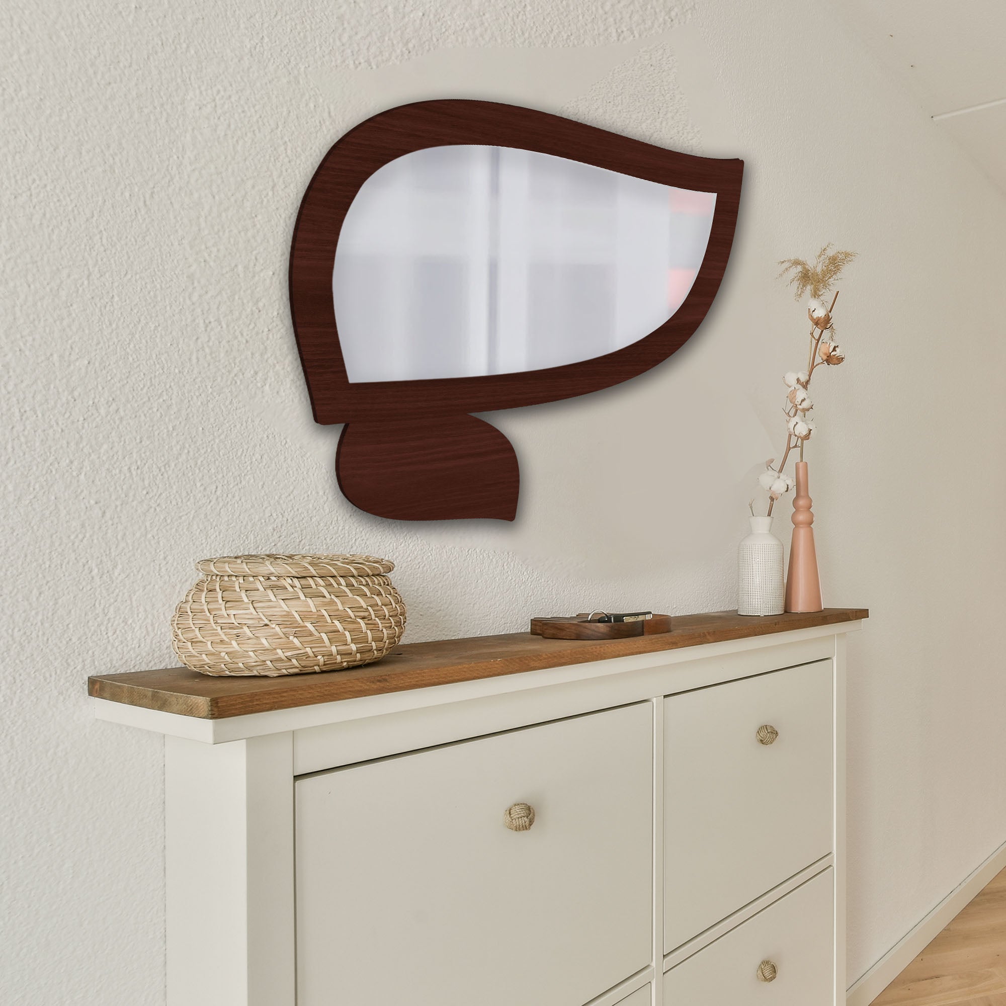 Modern Leaf Shape Design Art Wooden Wall Mirror - Decor Smart