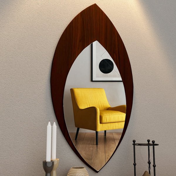 Modern Leaf Shape Designer Decorative Art Wooden Wall Mirror - Decor Smart