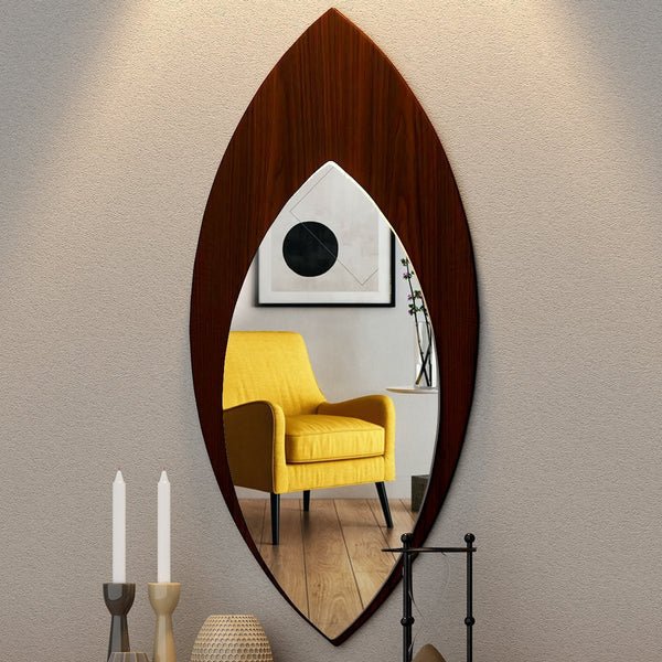 Modern Leaf Shape Designer Decorative Art Wooden Wall Mirror - Decor Smart