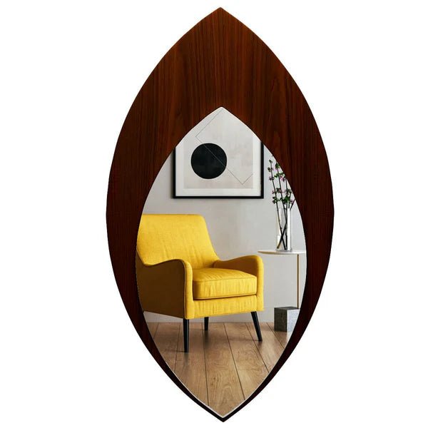 Modern Leaf Shape Designer Decorative Art Wooden Wall Mirror - Decor Smart