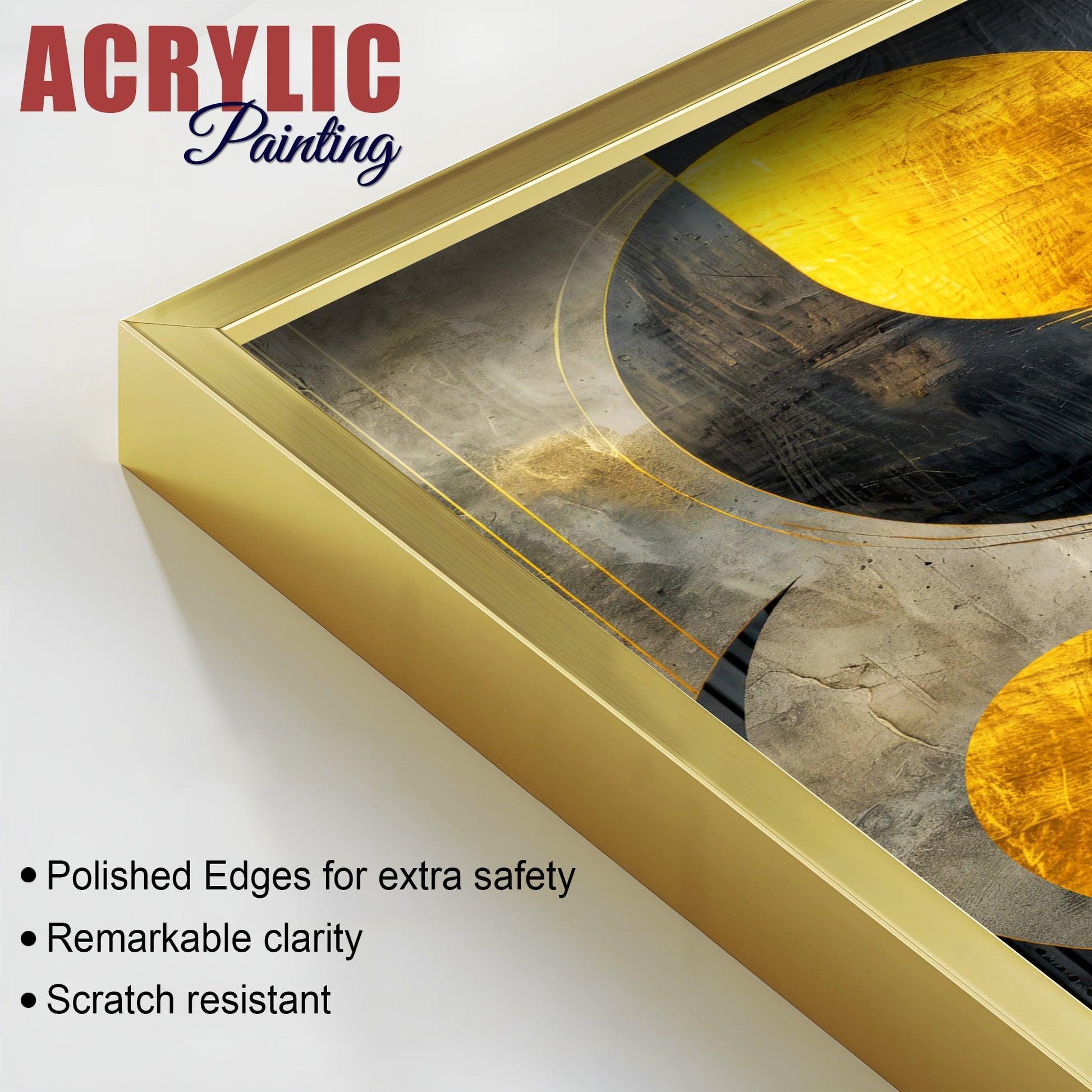 Modern Luxurious Golden Shapes Acrylic Floating Wall Painting Set Of 2 - Decor Smart
