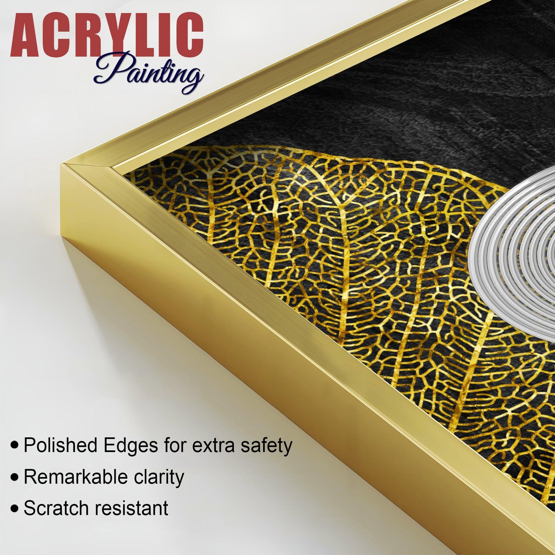Modern Nordic Black and Golden Acrylic Floating Wall Painting Set Of 2 - Decor Smart