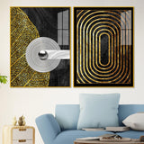 Modern Nordic Black and Golden Acrylic Floating Wall Painting Set Of 2 - Decor Smart