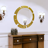 Modern Round Shape Designer Wooden Wall Mirror With Gold Texture - Decor Smart