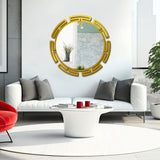 Modern Round Shape Designer Wooden Wall Mirror With Gold Texture - Decor Smart
