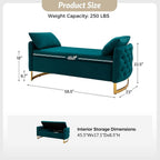 Modern Royal Blue Upholstered Storage Bench with Gold Legs