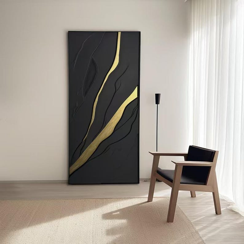 Modern Sculptural Wall Decor in Matte Black and Metallic Gold