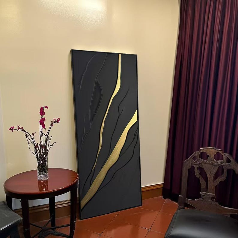 Modern Sculptural Wall Decor in Matte Black and Metallic Gold