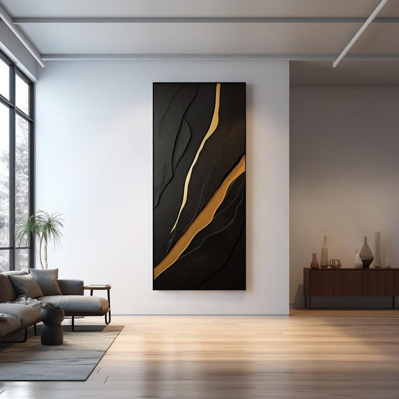 Modern Sculptural Wall Decor in Matte Black and Metallic Gold