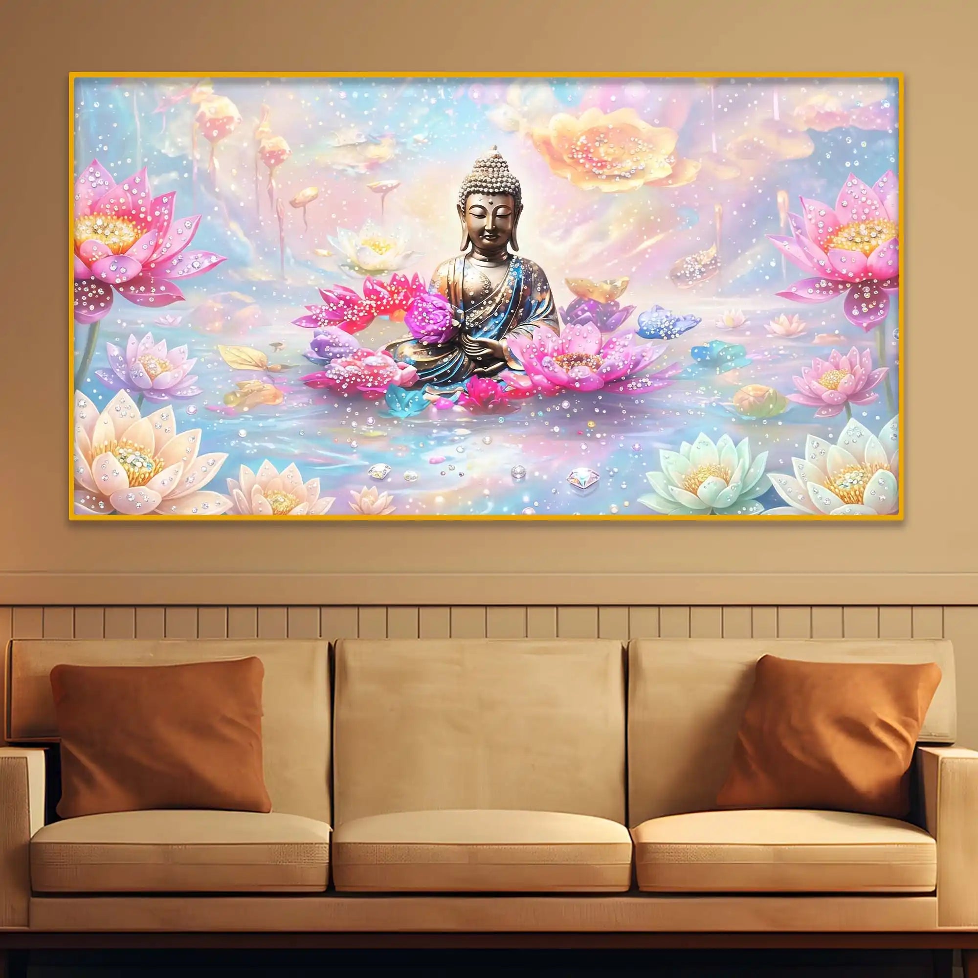 Modern Spiritual Calm Buddha Crystal Glass Painting