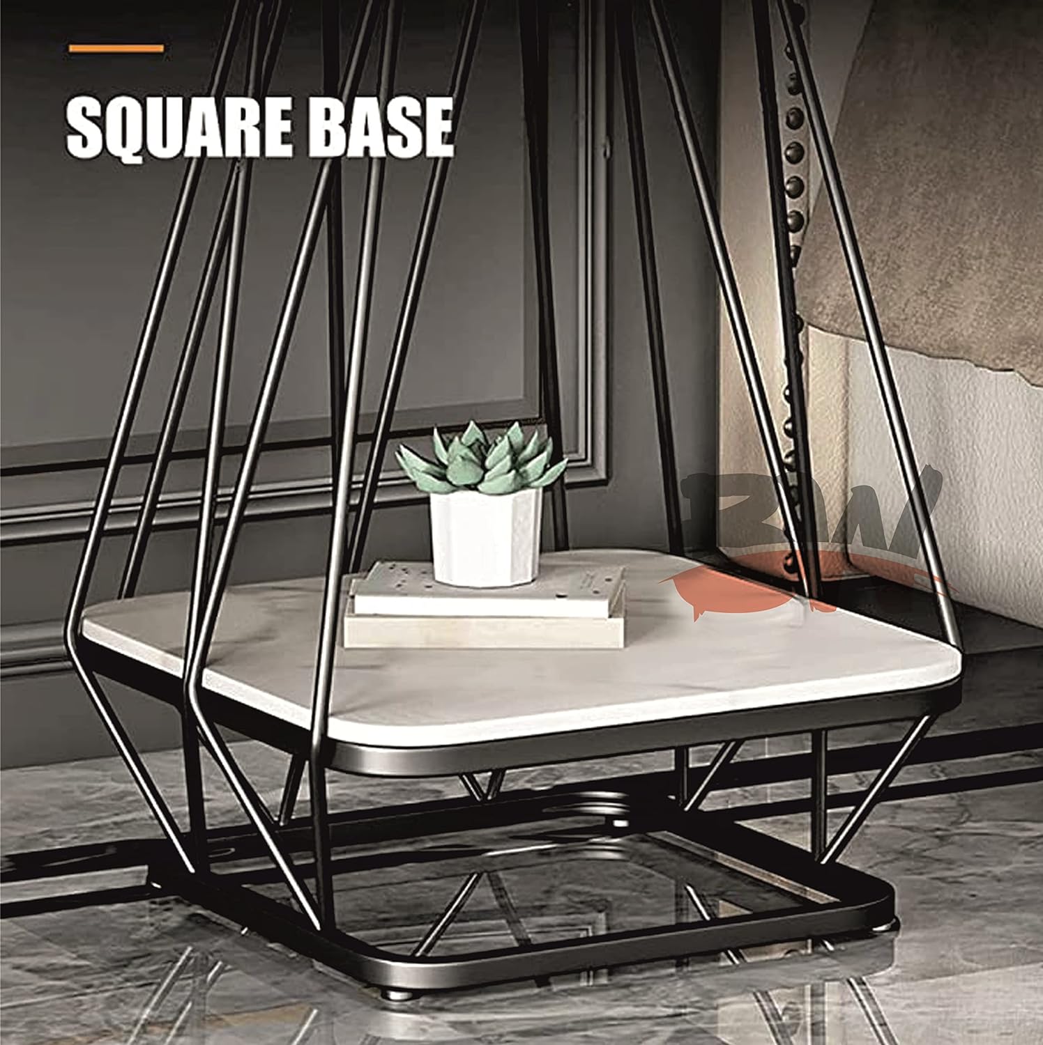 Modern Square Shaped Creative Artistic Black Metal Finish with White Marble - Decor Smart