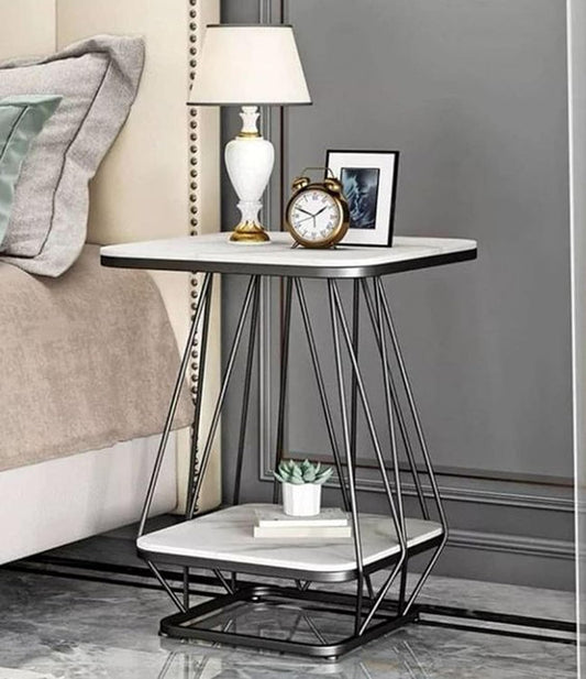 Modern Square Shaped Creative Artistic Black Metal Finish with White Marble - Decor Smart