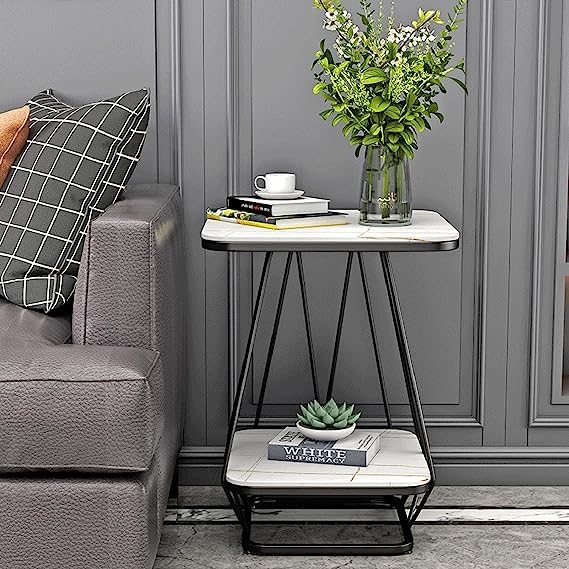 Modern Square Shaped Creative Artistic Black Metal Finish with White Marble - Decor Smart