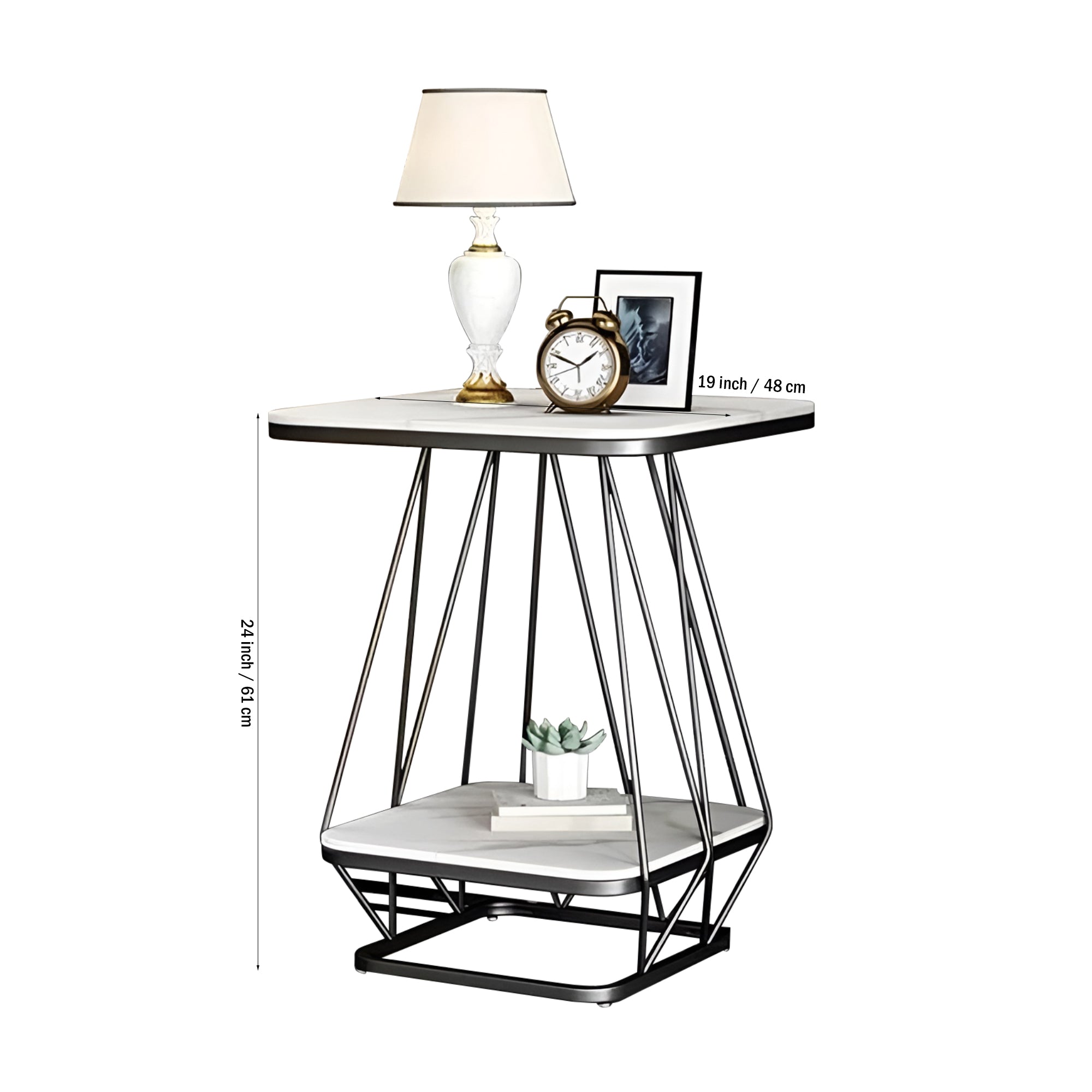 Modern Square Shaped Creative Artistic Black Metal Finish with White Marble - Decor Smart