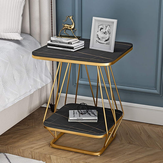Modern Square Shaped Creative Artistic Golden Metal Finish with Black Marble - Decor Smart