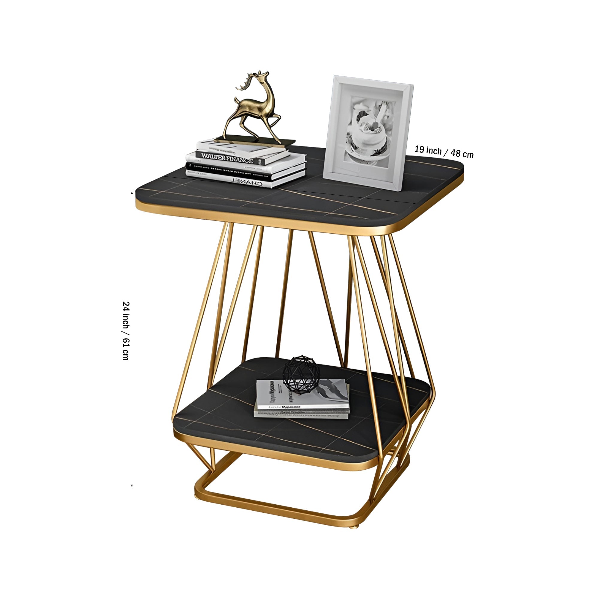 Modern Square Shaped Creative Artistic Golden Metal Finish with Black Marble - Decor Smart