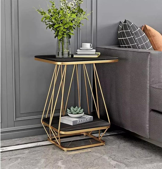 Modern Square Shaped Creative Artistic Golden Metal Finish with Black Marble - Decor Smart