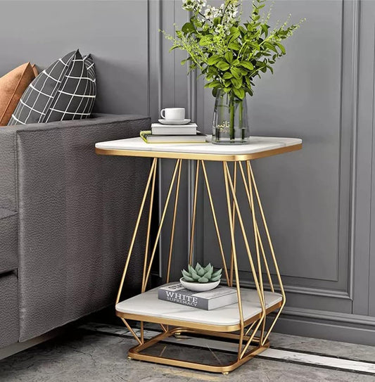 Modern Square Shaped Creative Artistic Golden Metal Finish with White Marble - Decor Smart