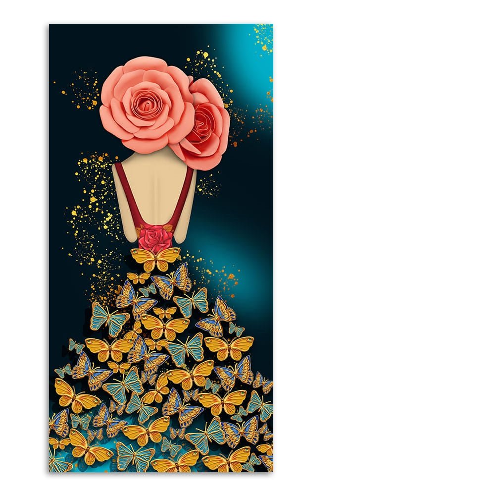 Modern Style Abstract Girl with Colorful Butterflies Premium Canvas Wall Painting - Decor Smart